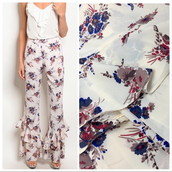 layered ruffle bell bottom pants